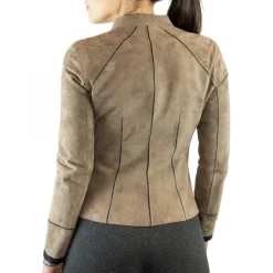 Giacca Reversibile Astrid Da Donna Fatta A Mano In Pelle Di Renna Taupe E Pelle Di Agnello Nera