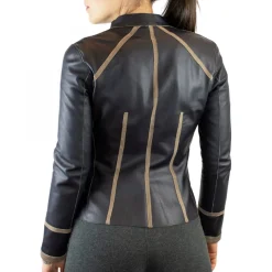 Giacca Reversibile Astrid Da Donna Fatta A Mano In Pelle Di Renna Taupe E Pelle Di Agnello Nera