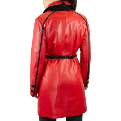 Giacca Reversibile Da Donna Fatta A Mano In Pelle Di Agnello Rossa E Cachemire Con Cintura