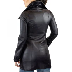 Giacca Reversibile Da Donna Fatta A Mano In Pelle Di Renna E Agnello Blu