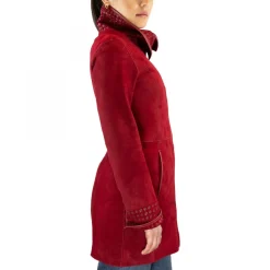Giacca Reversibile Da Donna Fatta A Mano In Pelle Di Renna E Agnello Rosso