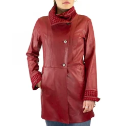 Giacca Reversibile Da Donna Fatta A Mano In Pelle Di Renna E Agnello Rosso