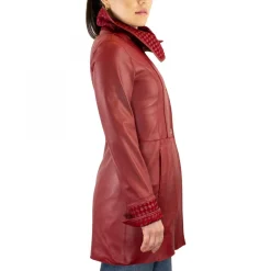 Giacca Reversibile Da Donna Fatta A Mano In Pelle Di Renna E Agnello Rosso
