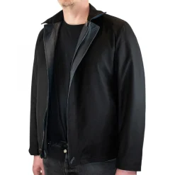 Giacca Reversibile Da Uomo In Pelle Blu Chiusura Con Cerniera