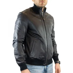 Giacca Reversibile Da Uomo Fatta A Mano In Pelle Di Renna E Agnello Taupe E Blu