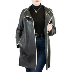 Giacca Reversibile Elegante Abois Da Donna Fatta A Mano In Pelle Grigia Con Dettagli Pitone