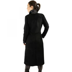 Giacca Reversibile Lunga Elegante Da Donna Fatta A Mano In Pelle Nera Con Cintura