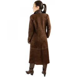 Giacca Reversibile Lunga Elegante Da Donna Fatta A Mano In Pelle Marrone Con Cintura