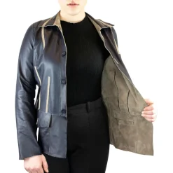 Giacca Reversibile Modello Andromeda Da Donna Fatta A Mano In Pelle Di Renna E Agnello Grigia E Nera