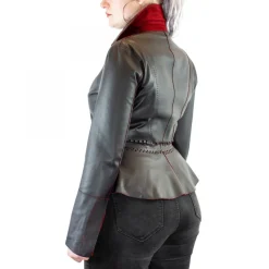 Giacca Reversibile Sfiancata Modello Africa Da Donna Fatta A Mano In Pelle Di Renna E Agnello Rossa E Nera