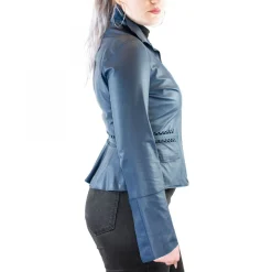 Giacca Sfiancata Reversibile Modello Africa Da Donna Fatta A Mano In Pelle Di Renna E Agnello Blu
