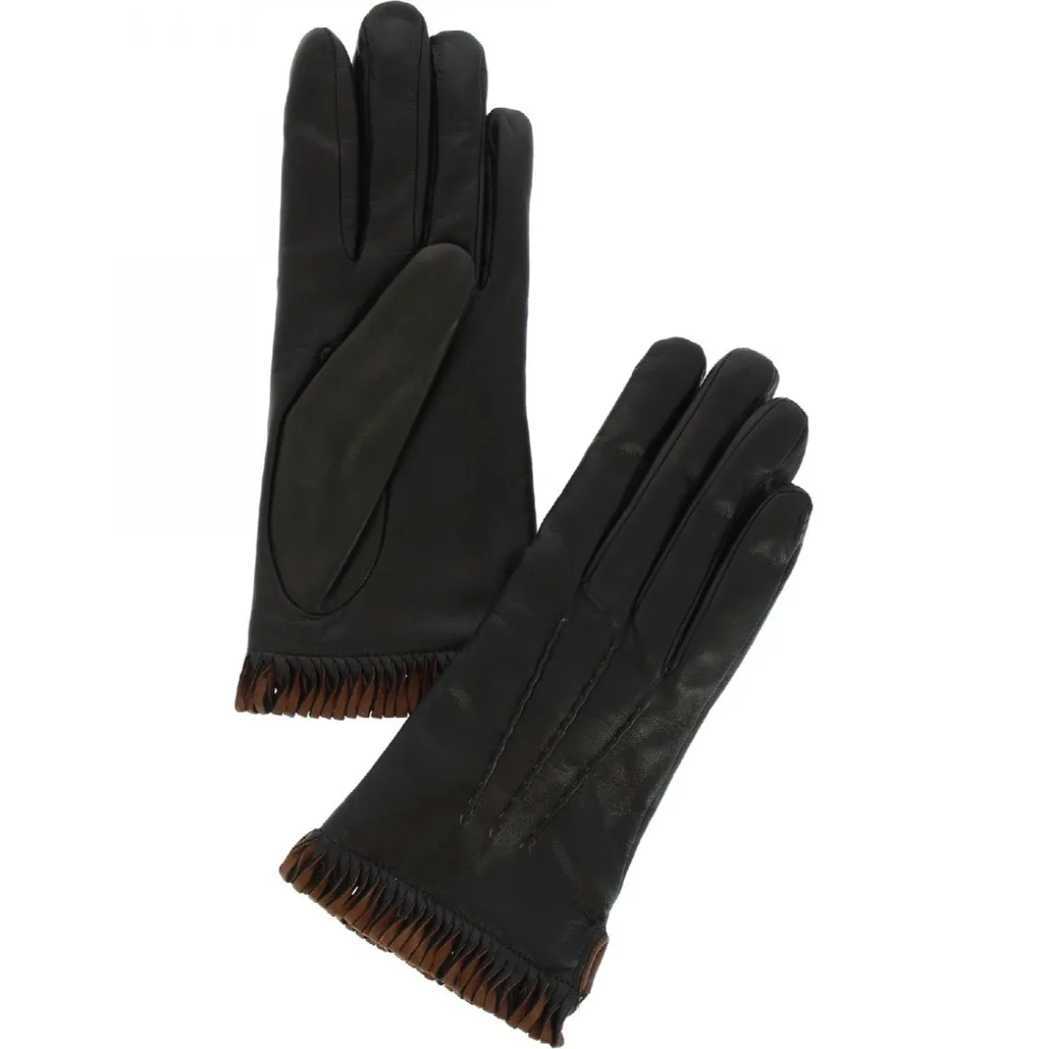 Guanti Da Donna Fatti A Mano In Nappa Nera Con Bordo Marrone