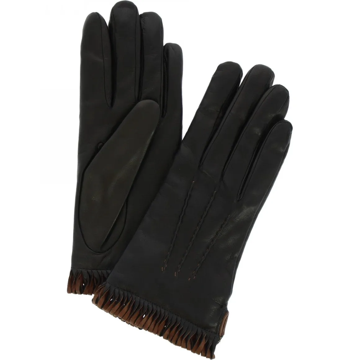 Guanti Da Donna Fatti A Mano In Nappa Nera Con Bordo Marrone