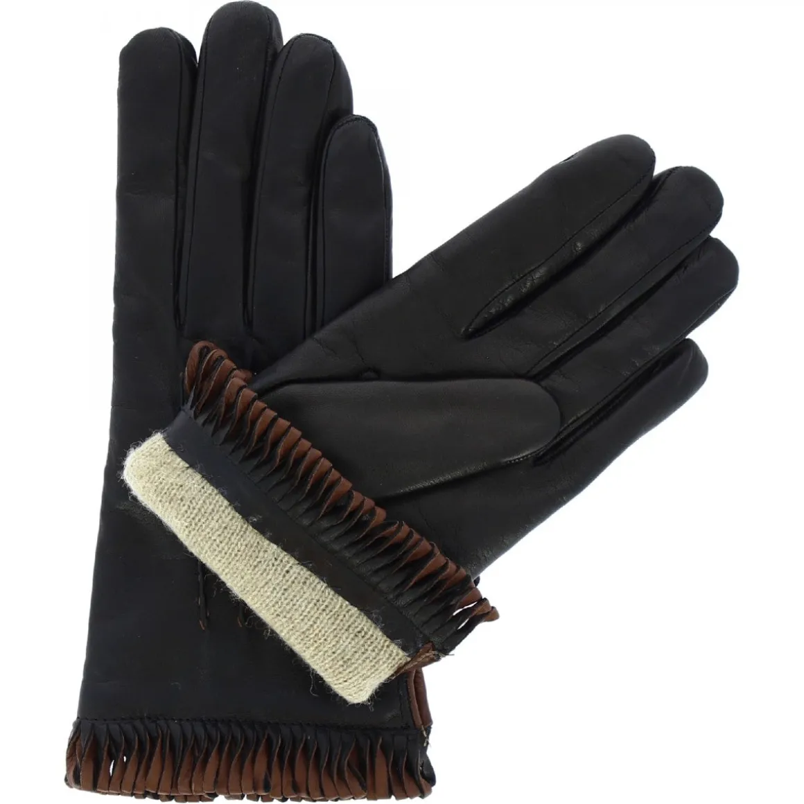 Guanti Da Donna Fatti A Mano In Nappa Nera Con Bordo Marrone