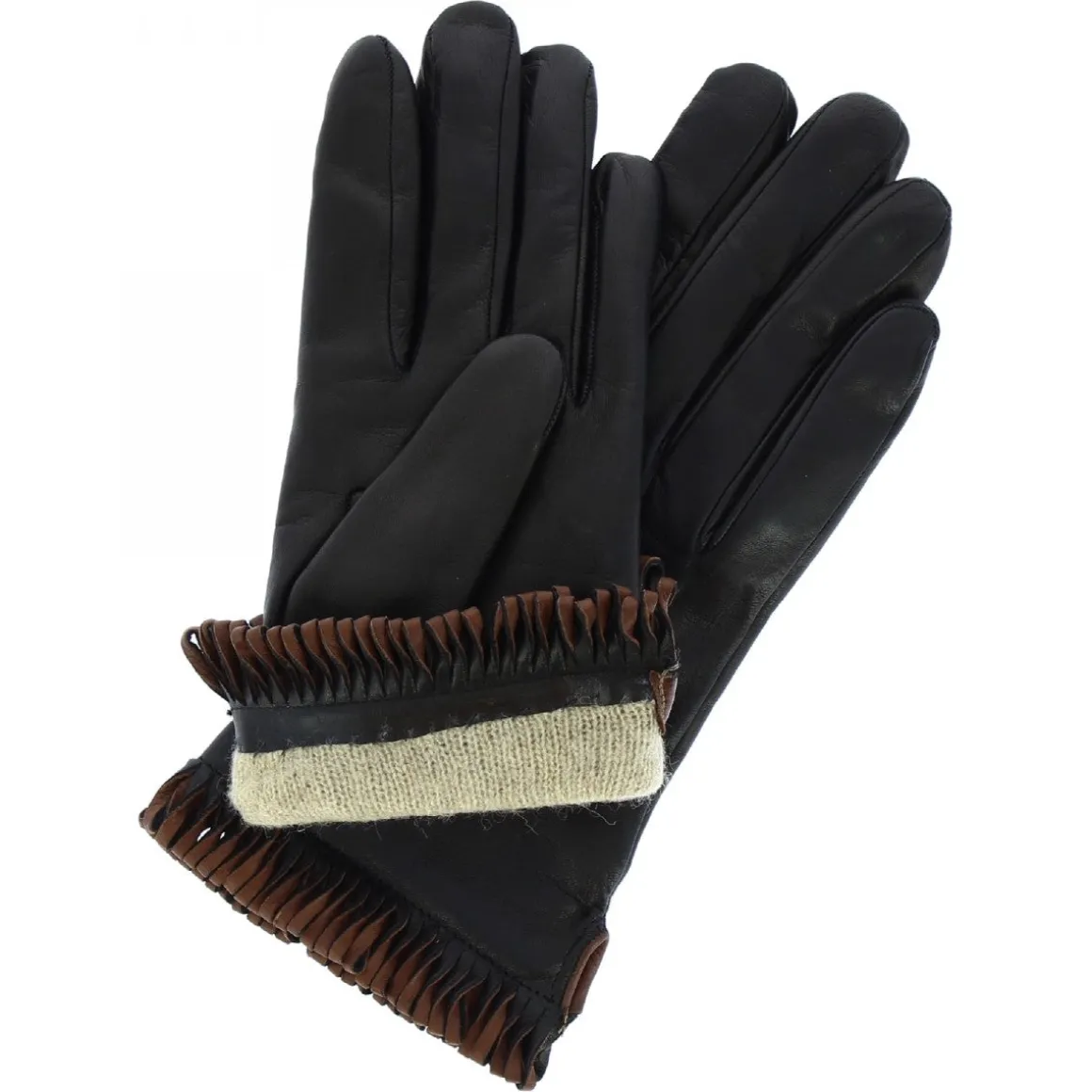 Guanti Da Donna Fatti A Mano In Nappa Nera Con Bordo Marrone