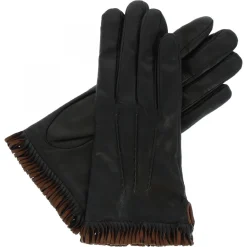 Guanti Da Donna Fatti A Mano In Nappa Nera Con Bordo Marrone
