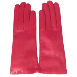 Guanto Da Donna In Pelle Color Fuxia Liscia Con Fodera In Cashmere