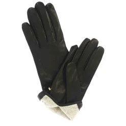 Guanto Da Donna In Pelle Colore Nero Con Morsetto Colore Oro E Fodere In Cashmere
