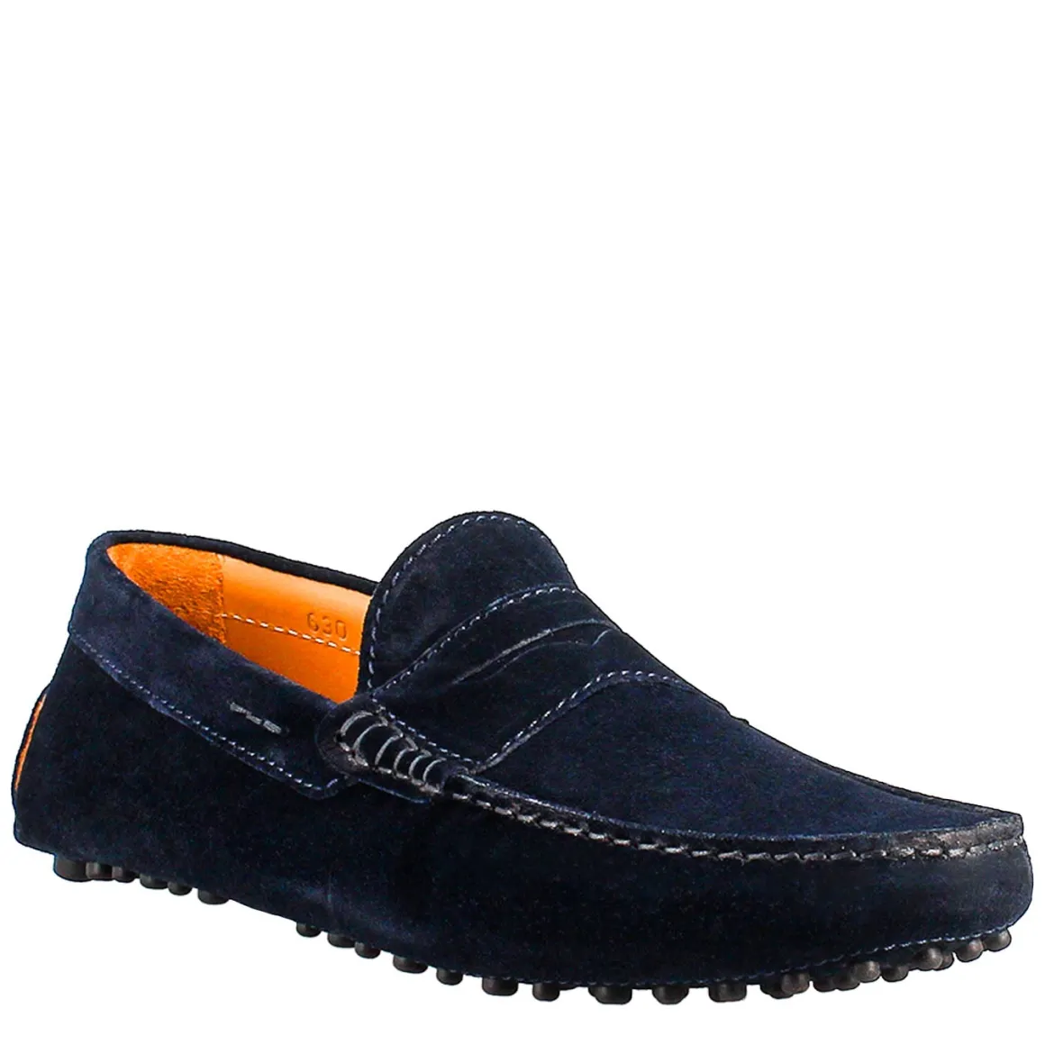 Mocassini Artigianali Carshoe Da Uomo In Pelle Di Camoscio Color Blu.