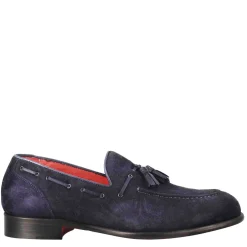 Mocassini Con Nappine Da Uomo In Pelle Scamosciata Colore Blu Scuro