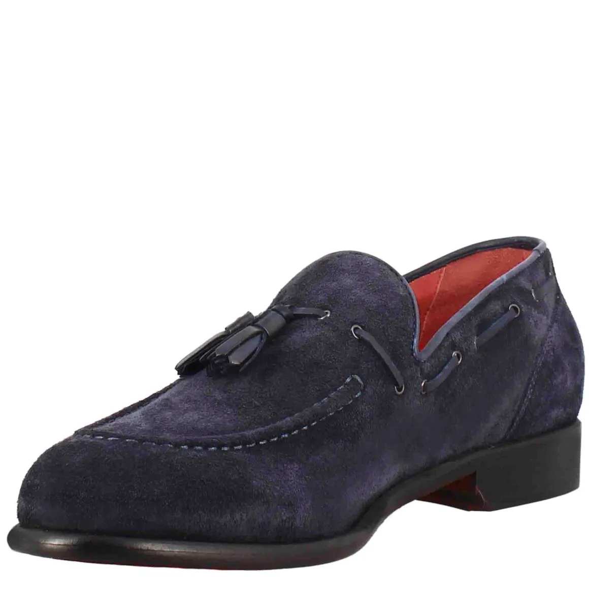 Mocassini Con Nappine Da Uomo In Pelle Scamosciata Colore Blu Scuro