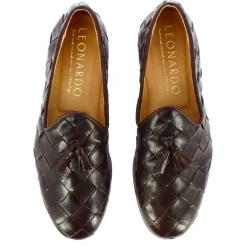 Mocassini Da Uomo Con Nappine In Pelle Intrecciata Colore Marrone Scuro