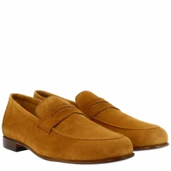 Mocassini Slip-on Da Uomo Fatti A Mano In Pelle Di Camoscio Marrone Chiaro