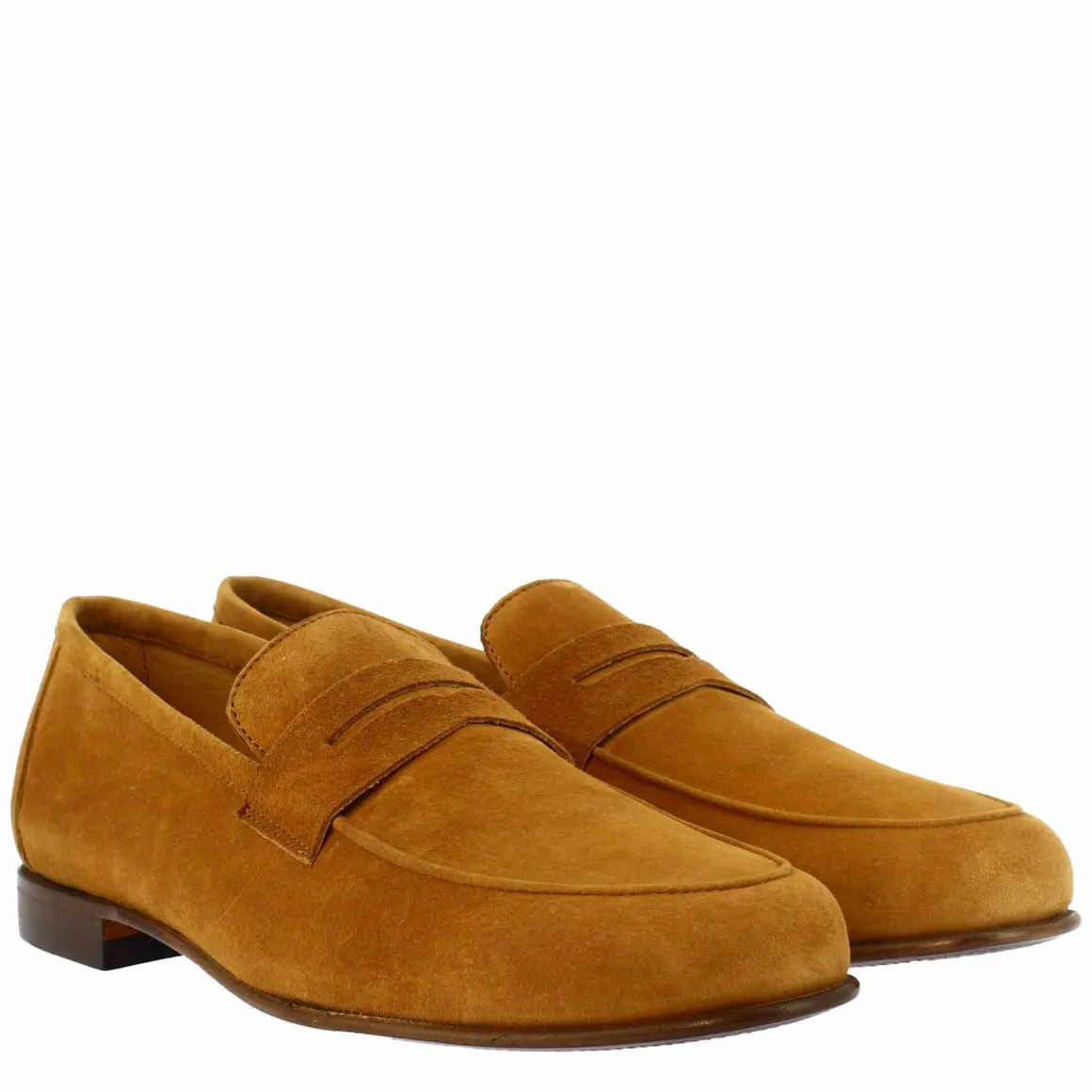 Mocassini Slip-on Da Uomo Fatti A Mano In Pelle Di Camoscio Marrone Chiaro
