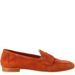 Mocassino Artigianale Da Donna In Camoscio Color Cuoio Fatto A Mano.