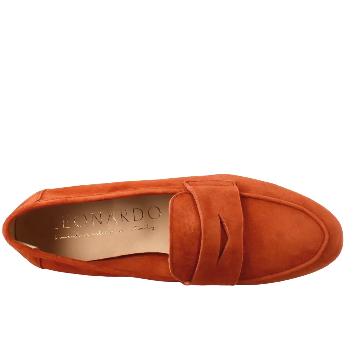 Mocassino Artigianale Da Donna In Camoscio Color Cuoio Fatto A Mano.