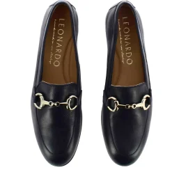 Mocassino Classico Da Donna Con Morsetto In Pelle Colore Blu Scuro