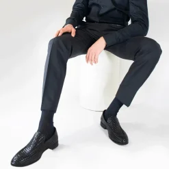 Mocassino Classico Da Uomo In Pelle Intrecciata Colore Nero