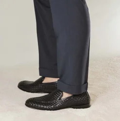 Mocassino Classico Da Uomo In Pelle Intrecciata Colore Nero