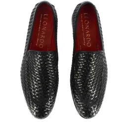 Mocassino Classico Da Uomo In Pelle Intrecciata Colore Nero
