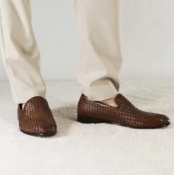 Mocassino Classico Da Uomo In Pelle Intrecciata Colore Marrone Chiaro
