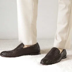 Mocassino Classico Da Uomo In Pelle Intrecciata Colore Marrone Scuro