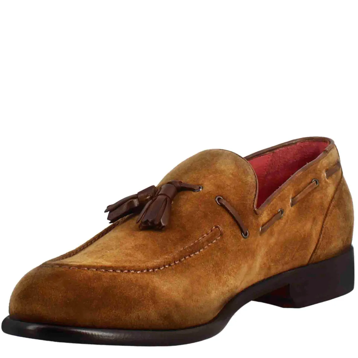 Mocassino Con Nappine Da Uomo In Pelle Scamosciata Colore Marrone Chiaro