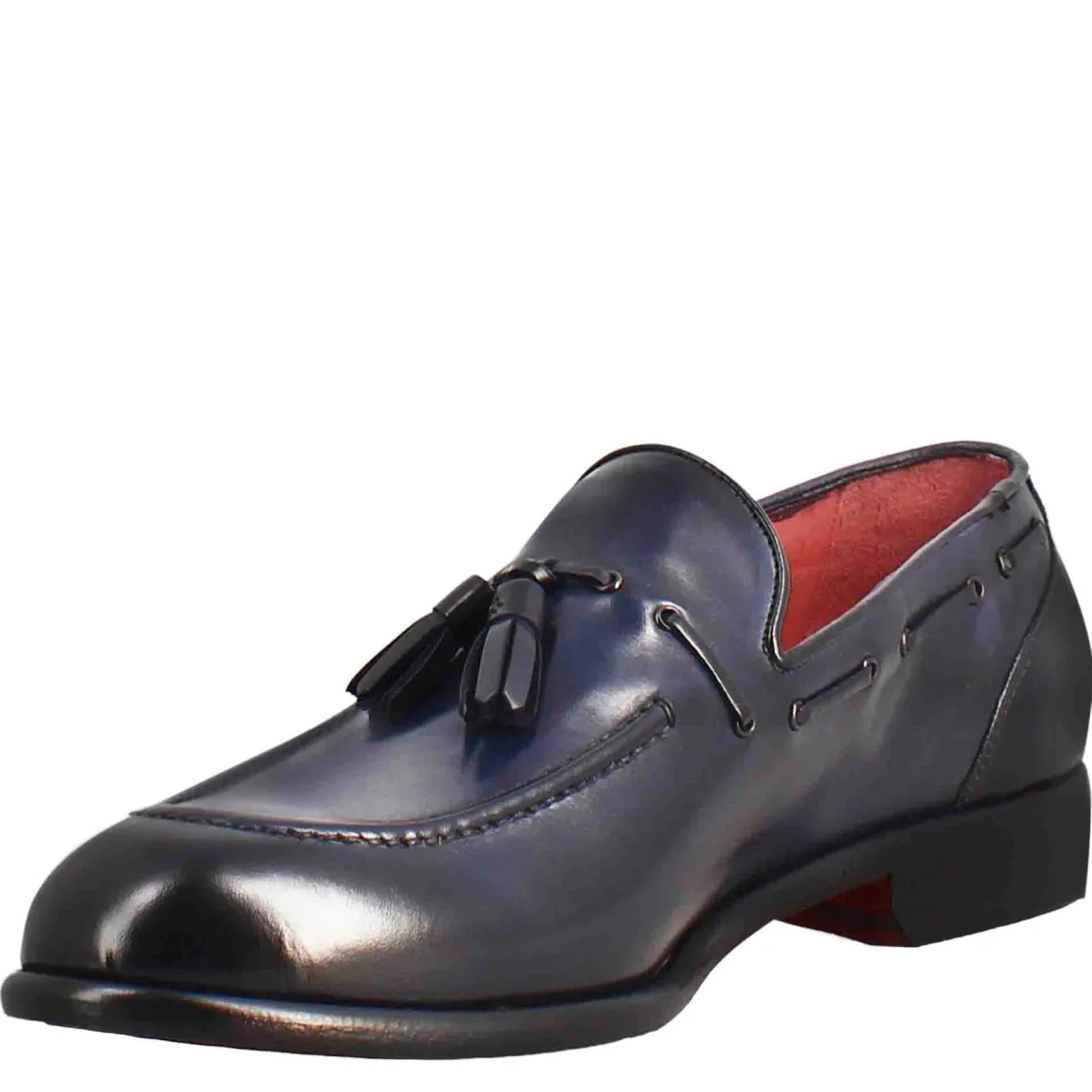 Mocassino Con Nappine Da Uomo In Pelle Colore Blu Scuro