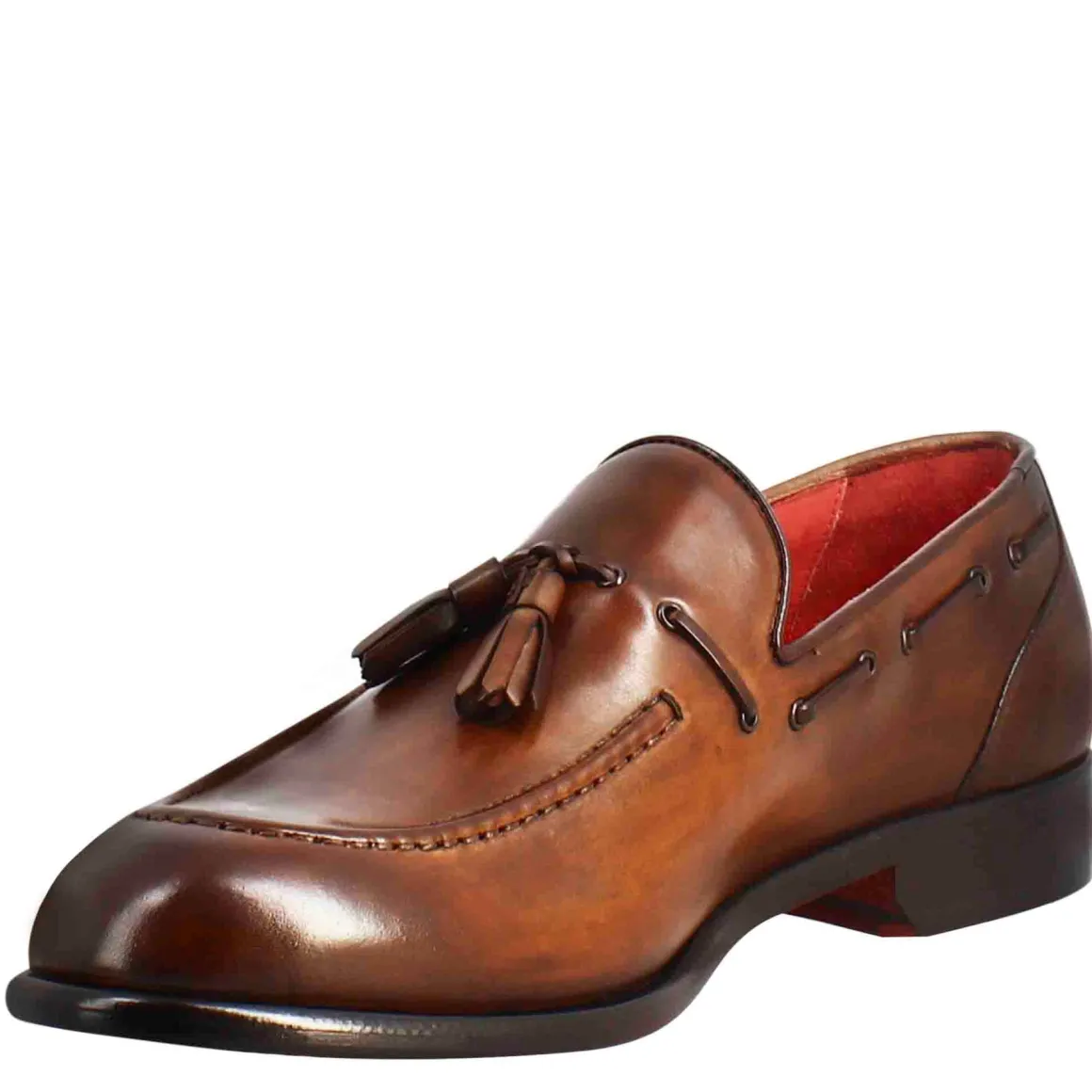 Mocassino Con Nappine Da Uomo In Pelle Colore Marrone Chiaro