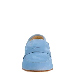 Mocassino Da Donna A Sacchetto In Camoscio Celeste
