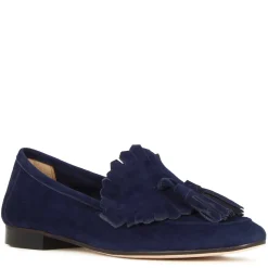 Mocassino Da Donna Classico In Pelle Scamosciata Con Nappine Colore Blu Scuro