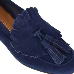 Mocassino Da Donna Classico In Pelle Scamosciata Con Nappine Colore Blu Scuro