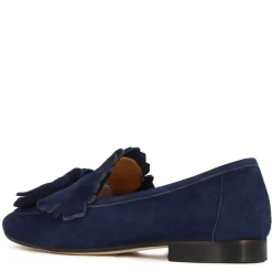 Mocassino Da Donna Classico In Pelle Scamosciata Con Nappine Colore Blu Scuro