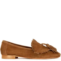 Mocassino Da Donna Classico In Pelle Scamosciata Con Nappine Colore Marrone