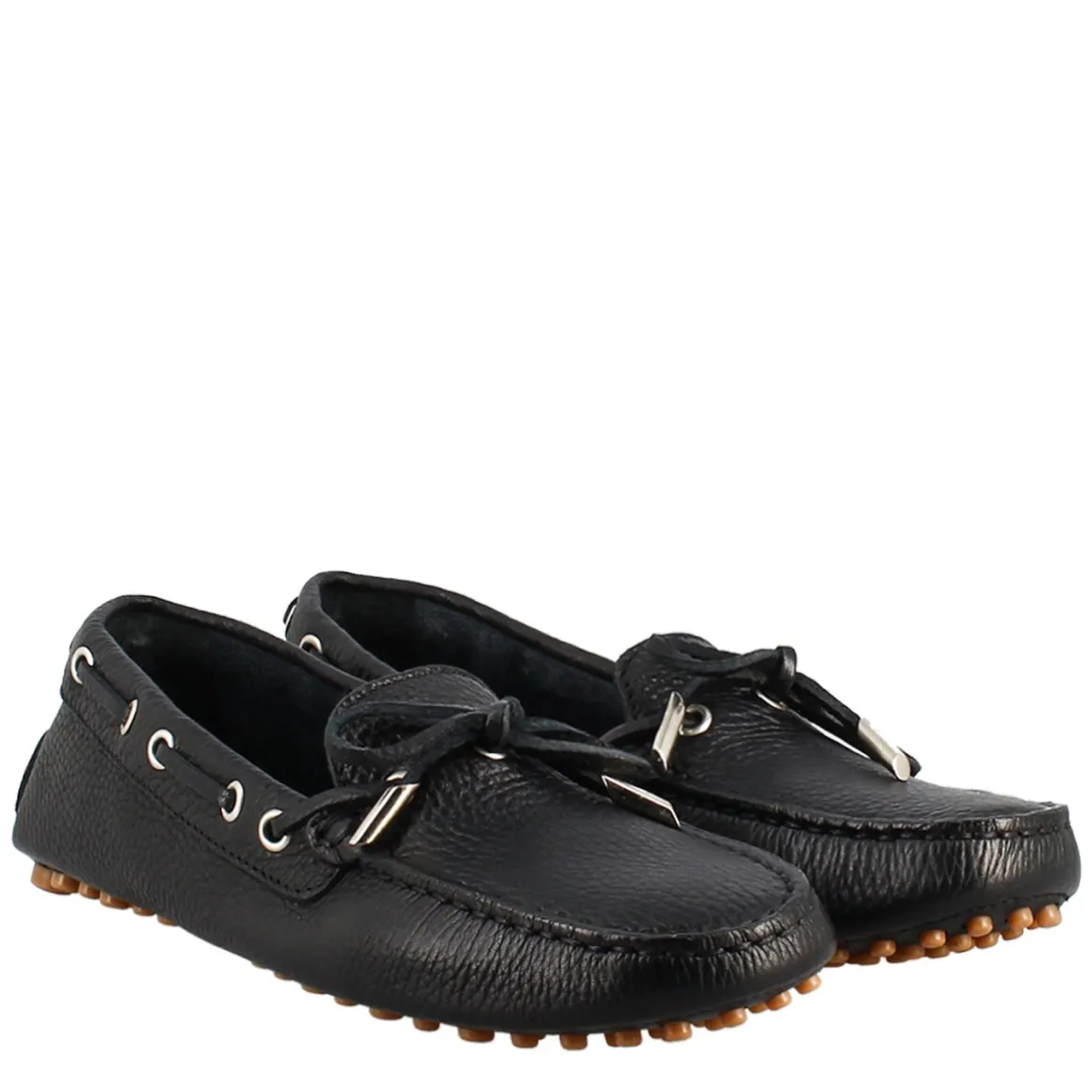 Mocassino Da Donna Con Lacci In Pelle Nero