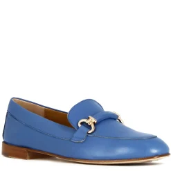 Mocassino Da Donna Con Morsetto E Fibbia In Pelle Colore Blu Fatto A Mano