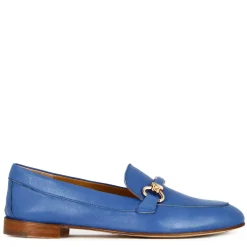 Mocassino Da Donna Con Morsetto E Fibbia In Pelle Colore Blu Fatto A Mano