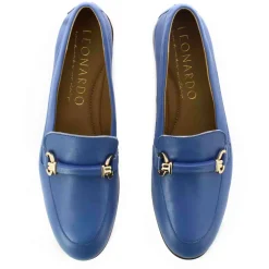 Mocassino Da Donna Con Morsetto E Fibbia In Pelle Colore Blu Fatto A Mano