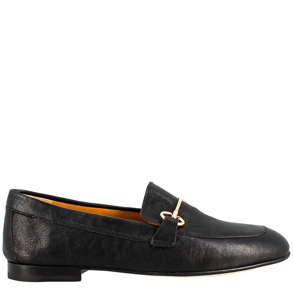 Mocassino Da Donna In Pelle Colore Nero Con Morsetto Oro