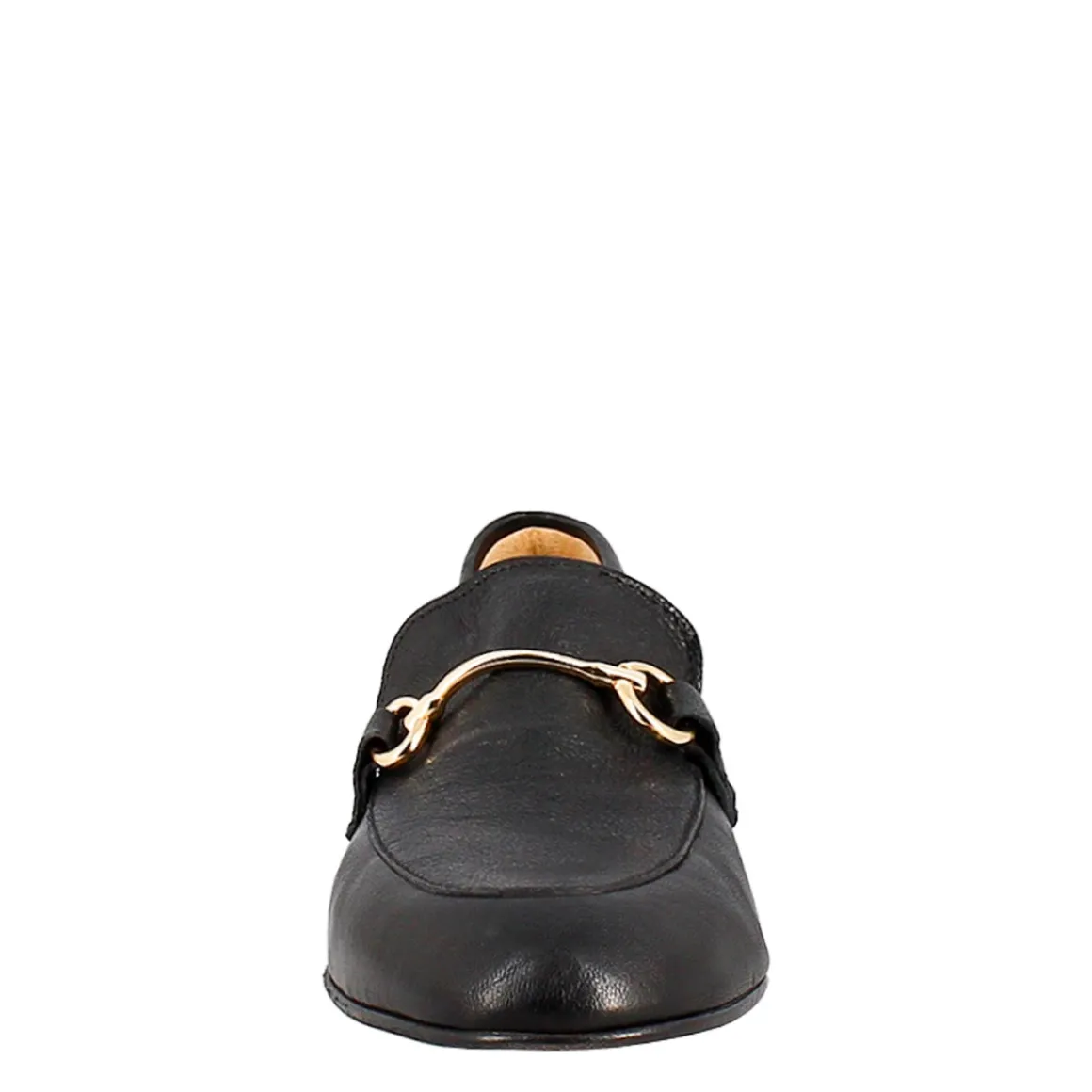 Mocassino Da Donna In Pelle Colore Nero Con Morsetto Oro